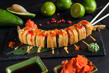 sushi on black background