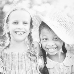 Diverse little girls happy together