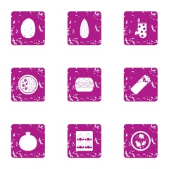 Provision icons set. Grunge set of 9 provision vector icons for web isolated on white background