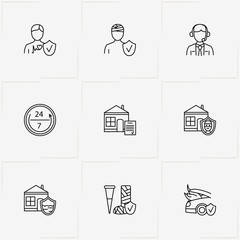 Insurance line icon set with accident insurance, car accident insurance and health insurance