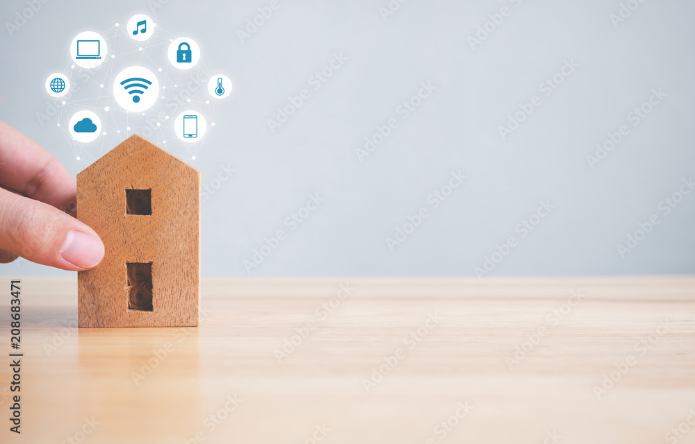 Aufkleber smart home technology system with centralized control with icon functionalities of new tech house in