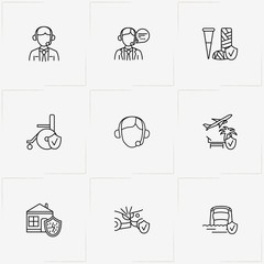 Insurance line icon set with accident insurance, real estate insurance and call center
