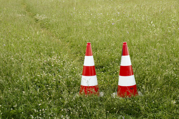 road cones in the field. Traffic cone