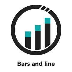 Bars and line ascending graphic of data analytics icon vector sign and symbol isolated on white background, Bars and line ascending logo concept