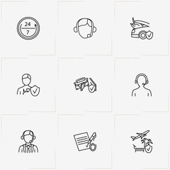 Insurance line icon set with call center, insurance policy  and travel insurance