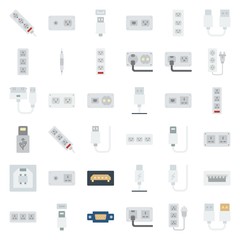 connector cable icons set