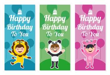 birthday card template with kids in pig costume