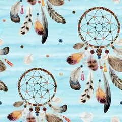 Peel and stick wall murals Dream catcher Seamless watercolor ethnic boho pattern 
