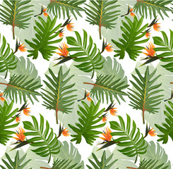 Naklejka na ściany i meble Seamless tropical pattern with palm leaves for fabric design or other uses.