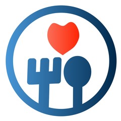 spoon and folk with heart logo vector design isolate on white background, illustration, food lover logo concept