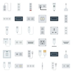 connector cable icons set
