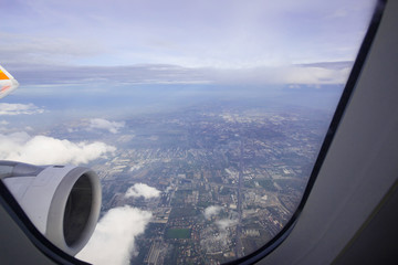 View from the plane window in Europe
