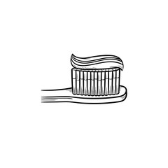 Toothpaste on a toothbrush hand drawn outline doodle icon