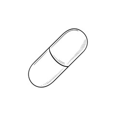 Pill hand drawn outline doodle icon. Capsule pill as antibiotic, medicine, drug and pharmacy concept. Vector sketch illustration for print, web, mobile and infographics on white background.