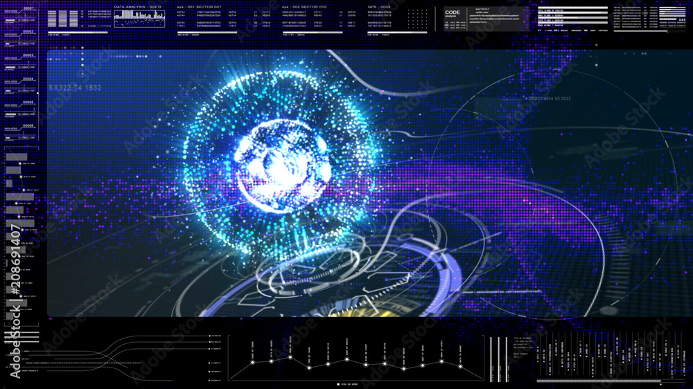 Fototapete Futuristic motion element user interface information technology virtual head up display for background computer desktop screen display
