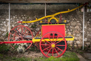 Old vintage manual pump of fire brigade in Croatia