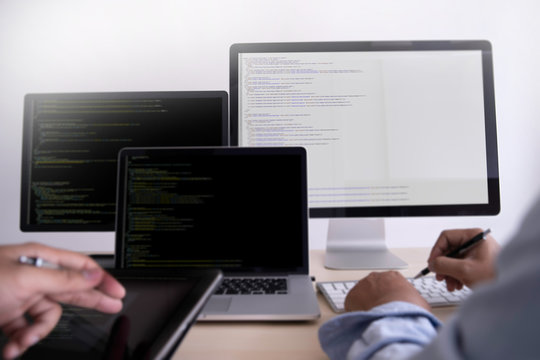 Programmer working Developing programming technologies Web Design Online Technology