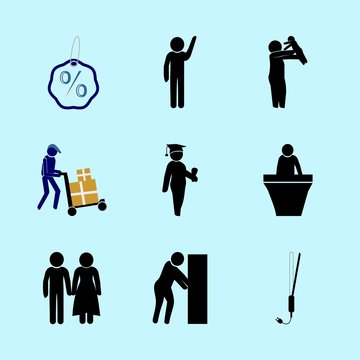 icons about Human with hat, sale, work , manager and shop
