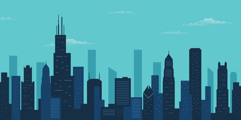 Fototapeta premium Panoramę miasta Chicago. Sylwetka budynku drapacza chmur w Chicago