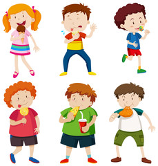 A Set of Kid Eating Unhealthy Food