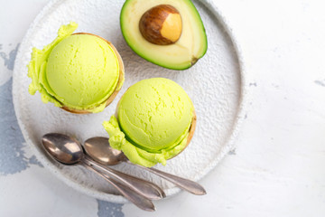Green avocado ice cream