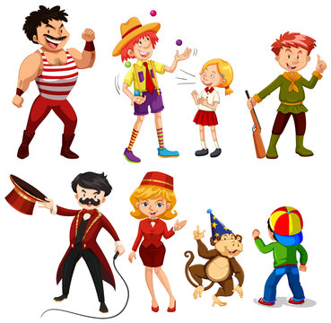 Set of various circus performers