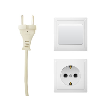 Electrical adapter with outlet and switch. Energy power vector illustration.