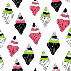 Vector seamless pattern with shells. Baby print. Scandinavian motives.