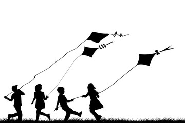 Children playing with kites