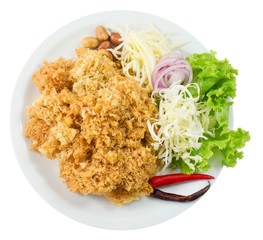 Top View Crispy Catfish Salad with Vegetable