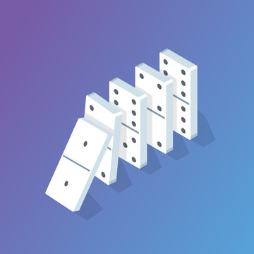 Falling Domino Effect Isometric Concept. Vector Illustration