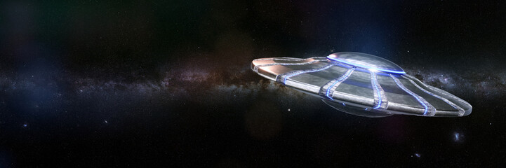 UFO, alien spaceship in outer space, advanced extraterrestrial life with flying saucer © dottedyeti