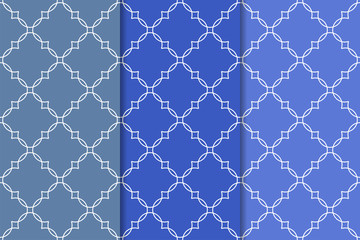 Fototapeta premium Blue geometric ornaments. Set of seamless patterns