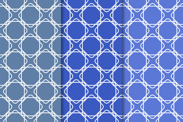 Fototapeta premium Blue geometric ornaments. Set of seamless patterns