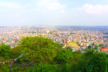 Panorama view over Kathmandu city from Swayambhunath temple complex, Nepal.