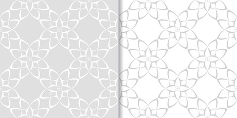 Light gray and white floral seamless ornaments
