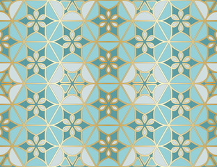 Arabic seamless pattern. Traditional Islamic mosque window with gold grid mosaic. Vector illustration.