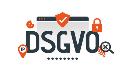 General Data Protection Regulation, germany. Digital and internet symbols in front of DSGVO letters. GDPR, RGPD, DSGVO. Concept vector illustration. Flat style. Horizontal