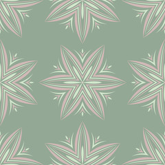 Olive green floral seamless pattern. Background with flower designs