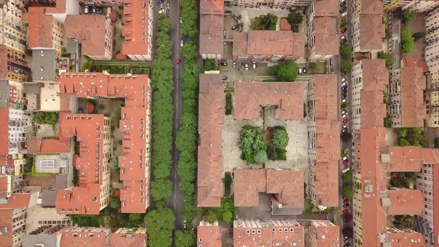 day time milan city traffic street aerial down view 4k italy
