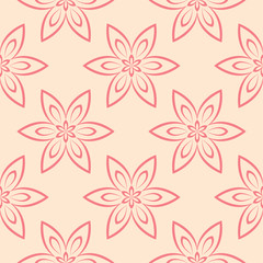 Fototapeta na wymiar Red floral seamless pattern on beige background