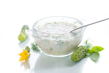 cold summer cucumber soup in a plate