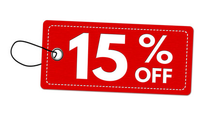 Special offer 15% off label or price tag