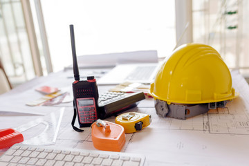 Professional architect working table .