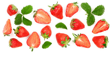 Strawberries isolated on white background with copy space for your text. Top view. Flat lay pattern