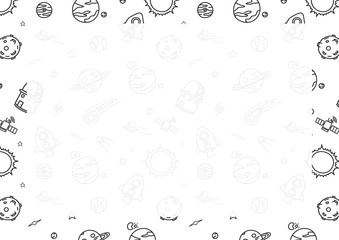 Hand-drawn doodle is space background with text box. Vector illustration.