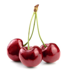 Sweet red cherries isolated on white background macro.