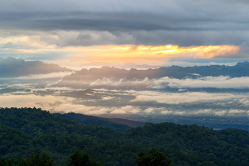 Doi Luang Chiang Dao and mist looking from Doi Mae Ta Man in the morning ,Chiang Mai ,Thailand
