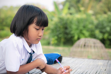 Schoolgirl are homework.