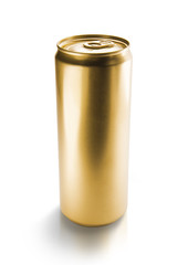 Gold can on white background